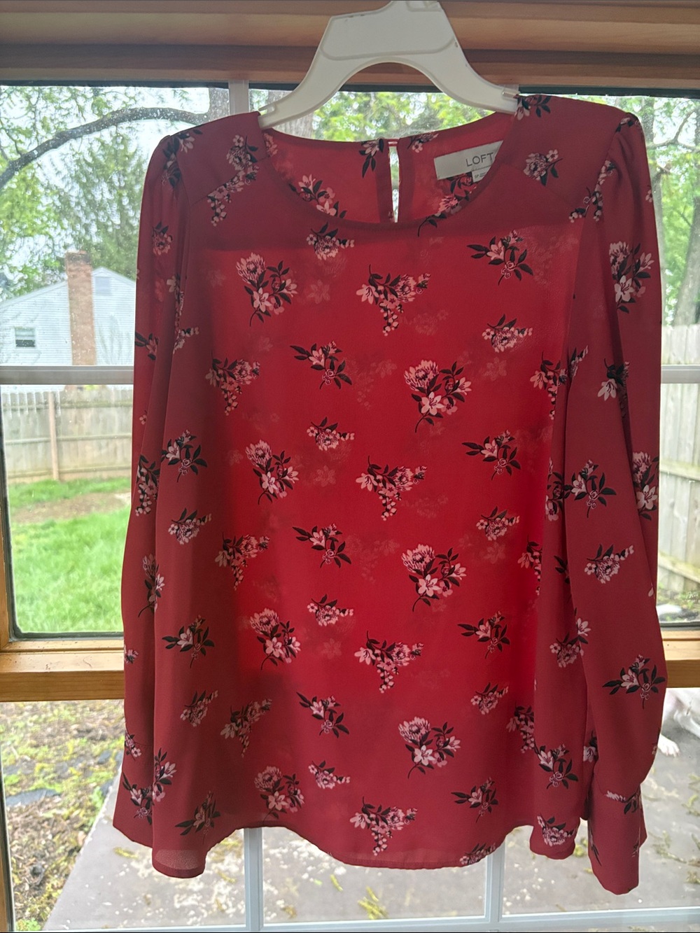LOFT Red Floral Long-Sleeve Top